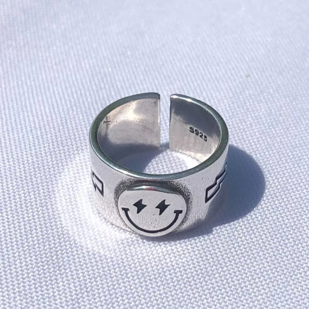 Rings for Men, Statement Rings, Smiley Face Ring, Happy Face Ring, Adjustable Ri